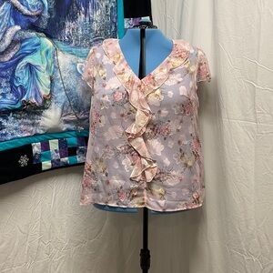 SHEIN Pink Floral Ruffle Blouse